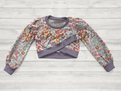Tulip Front Long Sleeve Cropped Sweater Mock Up, Realistic Clothing Mockup for Photoshop and Procreate