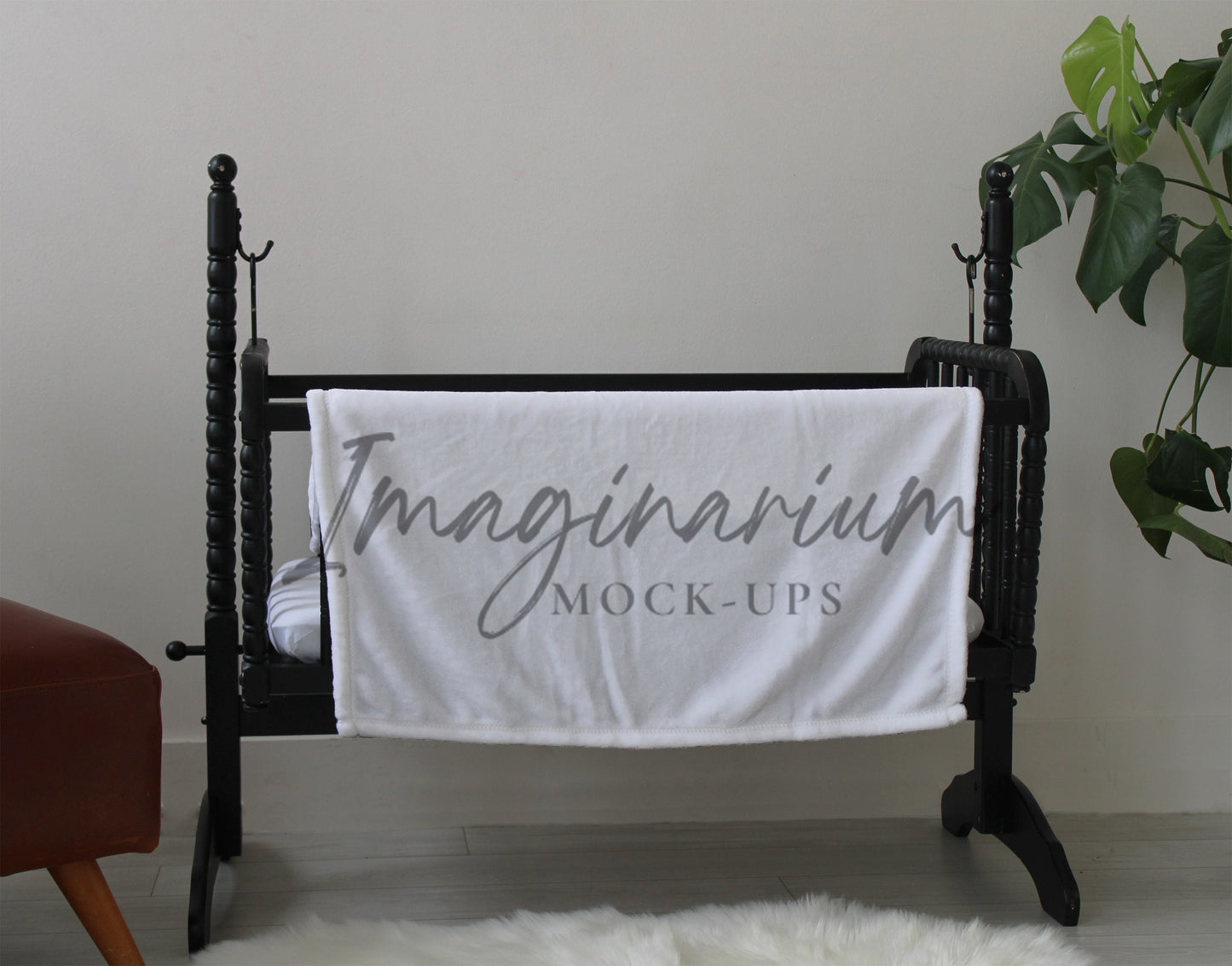 Small Minky Blanket on Bassinet Lifestyle Mockup, Realistic Mock Up for Photoshop and Procreate